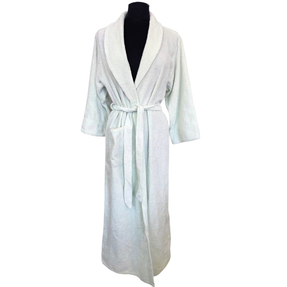 Vintage Apostrophe Chenille Robe Pocket 100% Cotton Mint Green Women's S / M